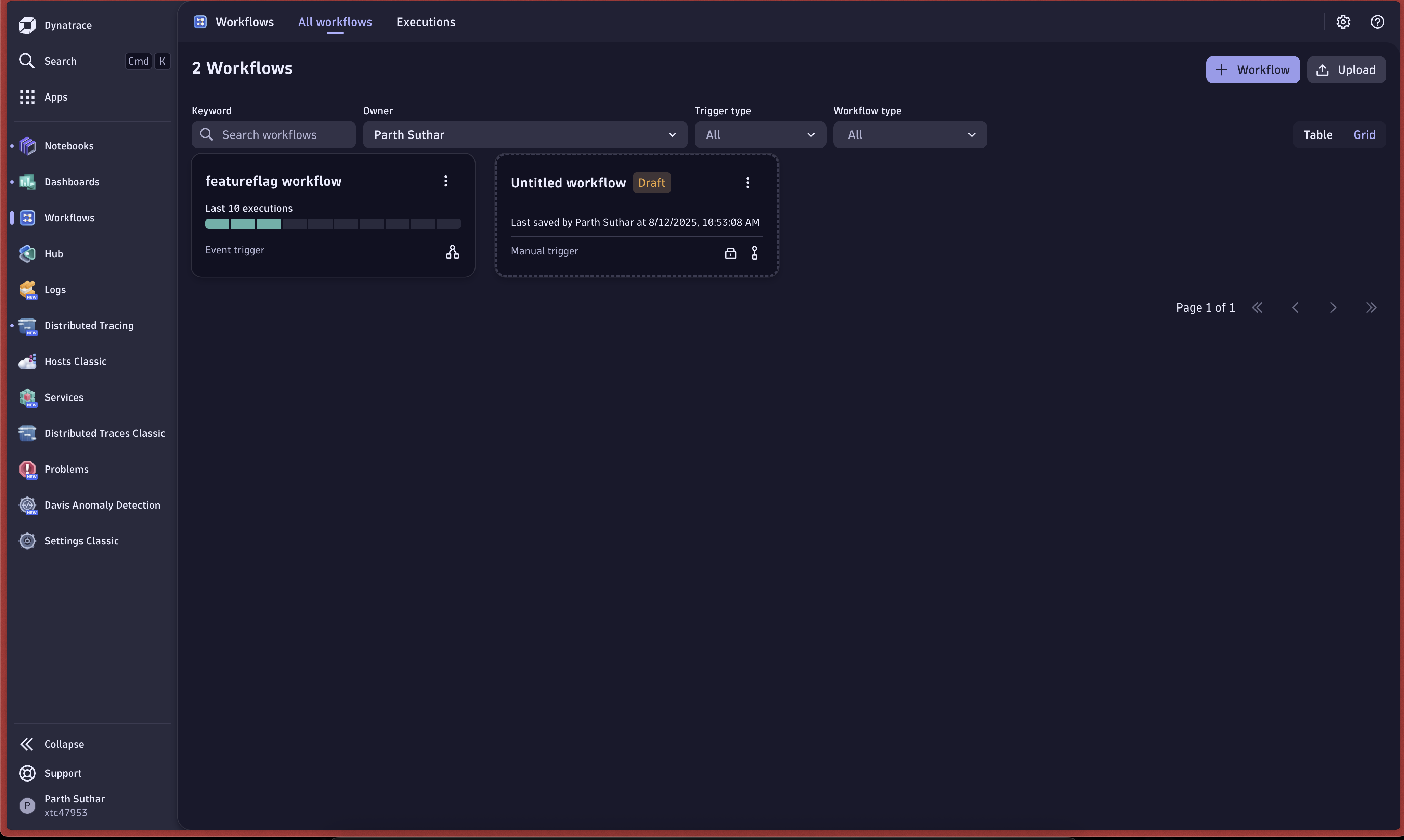 Dynatrace Workflows Upload